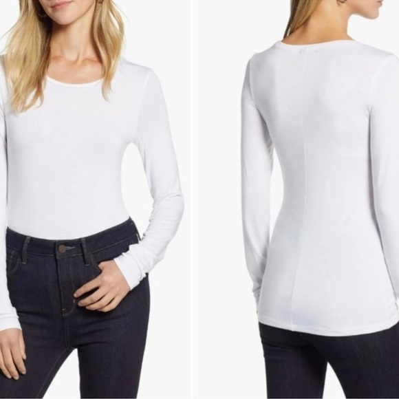 NWOT Halogen White Crew Neck Modal Long Sleeve Tee Size XXL - Picture 1 of 11